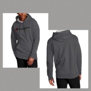 CHAMPION MEN'S "GRANITE HEATHER KANGAROO POCKET POWERBLEND HOODIE~FRONT LOGO~XL